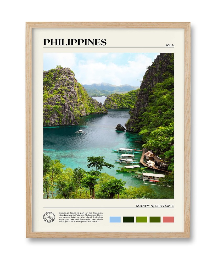 Natural OAK Wood Framed Philippines Natural Scenery Wall Art,12x16in Busuanga…