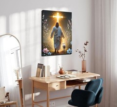 Inspirational 12x16in Jesus Walking Toward Light Canvas Art for Home or Church