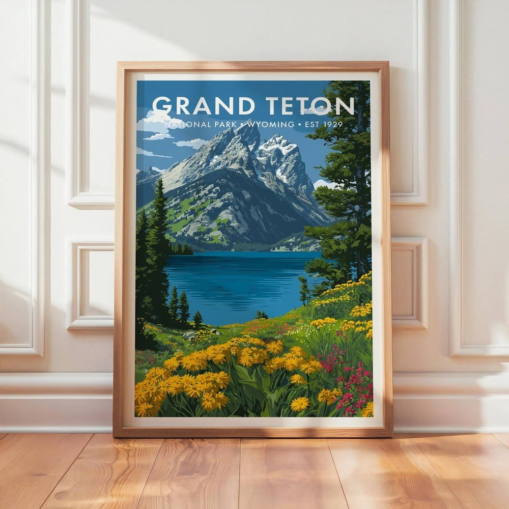 Grand Teton National Park Poster, Nature Landscape Wall Art Decor