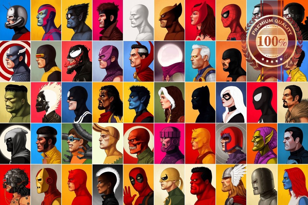 MARVEL SUPER HEROES PORTRAITS GRID FAVOURITE FILM MOVIE PRINT PREMIUM POSTER