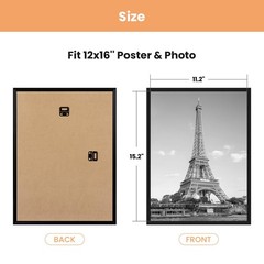 upsimples 12×16 Picture Frame Black 3 Pack, Scratch-Proof Poster 12×16,