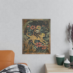 SLOTH CHEETAH Flower Friends Wall Art, Leopard Celestial Poster, Botanical Decor