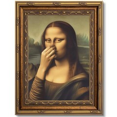 Vintage Gold Carving Frame Mona Lisa Canvas Wall Art – Funny Bathroom Decor, 9×1