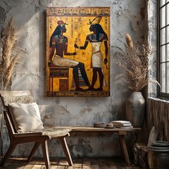 Canvas Optimization Egyptian Traditional Depicts Seated Figures Wall Art
