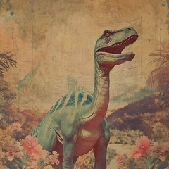 Vintage DINOSAUR BOTANICAL Wall Art, Jurassic Flower Decor, Dino Floral Print