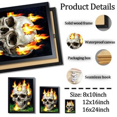 Burning Skull Wall Art, Gamer Style Wall Decor, With Pixel Fire Skull Canvas …