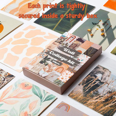 50PCS Boho Aesthetic Pictures Wall Collage Kit, Peach Teal Photo Collection Coll