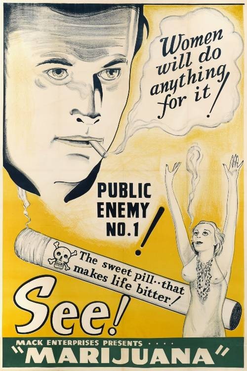 Vtg 1940 MARIJUANA Movie Poster 27×40 One Sheet Mack Enterprises Cult Exploitati