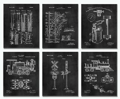 6 Railroad Train Patent Wall Art Prints -8×10 in- Locomotive Railway Gifts Decor