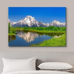 Wall26 View of Snow Mountain & Green Forest & Lake Wall Art Photo Canvas Print