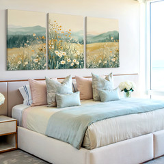 3 Pieces Serene Landscape Wildflowers Large Wall Art Set for Living Set Of 3