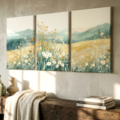 3 Pieces Serene Landscape Wildflowers Large Wall Art Set for Living Set Of 3