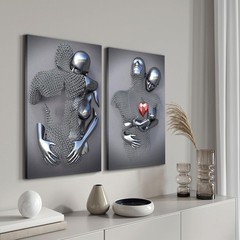 3D Metal Effect Framed Wall Art for Bedroom Love Heart Couple Decor