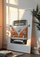 Vintage VW Bus Poster, Orange and White Retro Wall Art, Hippie Bus Decor retro