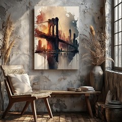 Brooklyn Bridge Canvas Wall Art Urban Skyline Cityscape Landscape Print Home