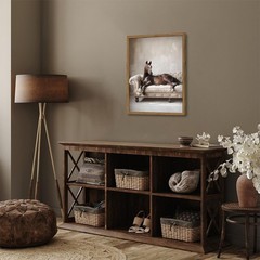Framed Funny Horse Canvas Wall Art, Vintage Western Brown Horse On Sofa Pictures