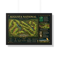 Augusta National Golf Course Map Poster, Framed Horizontal Poster | Gift for Dad
