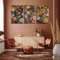 Burnt Orange Floral Canvas Wall Art,Mid Century Modern Wall Decor,Boho Terrac…