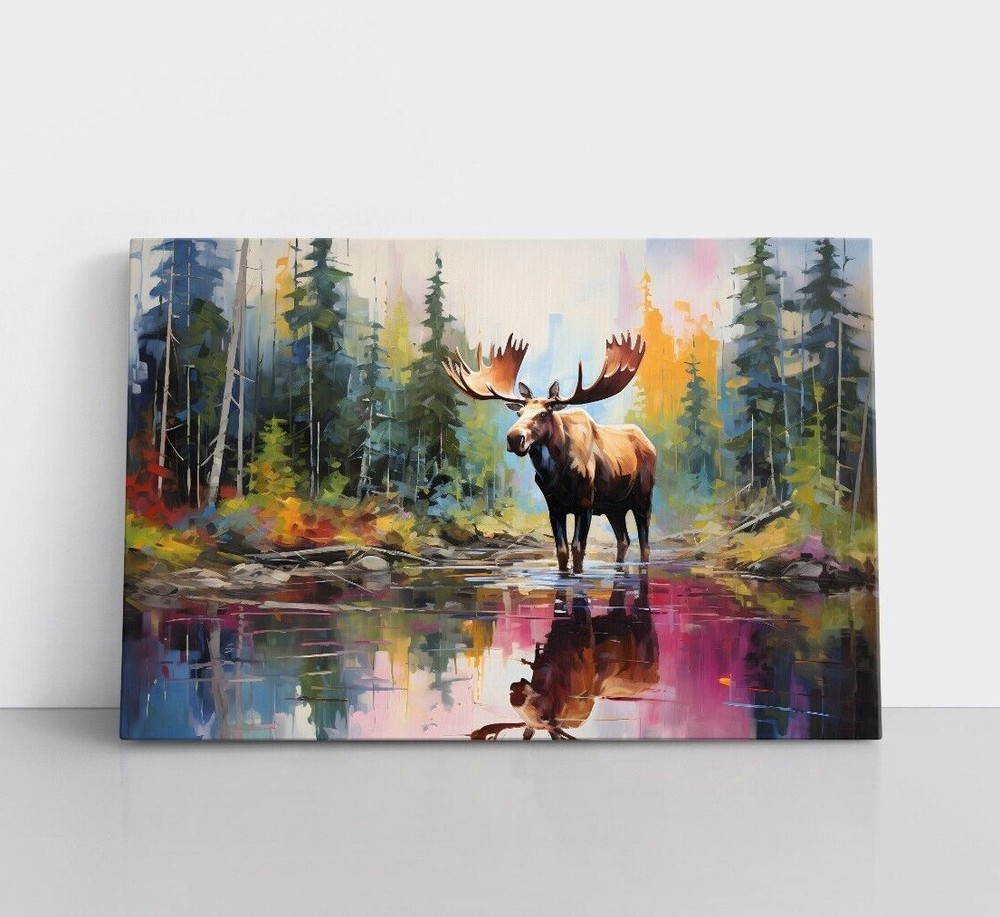 Moose Watercolor Painting Print Canvas Wall Art Wildlife Animals Lodge Decor