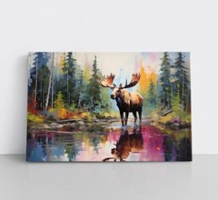 Moose Watercolor Painting Print Canvas Wall Art Wildlife Animals Lodge Decor