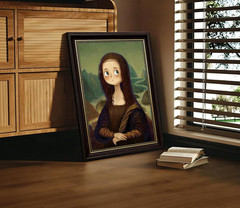 Cartoon Mona Lisa Parody Wall Art, Humor Modern Classical Aesthetics Poster, Unf