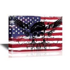 wall26 – Canvas Wall Art – Guns and Skull with US Flag Background – 16×24 inches