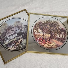 Vintage Currier & Ives Brass/Gold Framed Mirror Art Seasons Spring Fall 8.25″