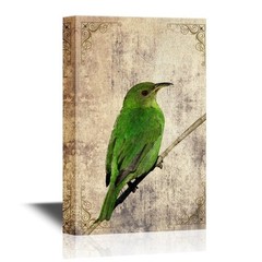 wall26 – Canvas Wall Art – Green Bird Standing on Tree Branch – 12×18 inches