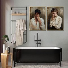 2Pcs Funny Bathroom Canvas Wall Art Toilet Humor Picture Painting Hands Holdi…