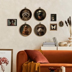 Vintage Round Wall Art Decor 10x10Inch, Circular Raccoon Wall Art Framed Canv…