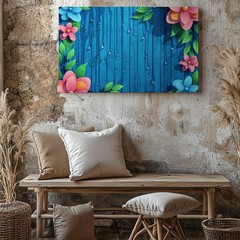 Vibrant, Vertical Composition Featuring A Textured Background Of Blue Wall Art