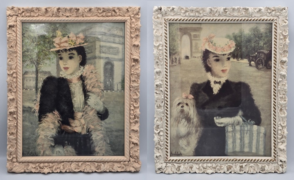Set of 2 Vintage Cherry Jeffe Huldah Prints Ornate Wood Frames Paris Decor 17”