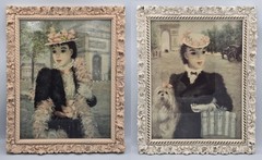 Set of 2 Vintage Cherry Jeffe Huldah Prints Ornate Wood Frames Paris Decor 17”