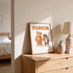 Cute Punch Baby Monkey Watercolor Poster, Nursery Wall Art