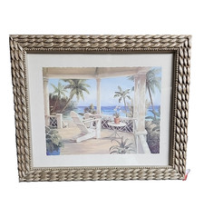 Framed Watercolor Print Sea Porch Ocean View 7.5×5.5 in 8×10 Frame