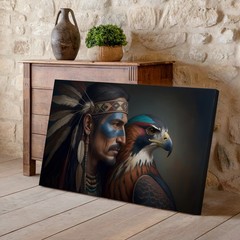 Native American Warrior Face Paint Feathers Canvas Wall Art Print Decor