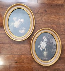Vintage Florentine Oval Frame Moody Floral Wall Art Hanging Set 17×14″