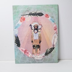 Wonderful Native American Indian Chief Colorful Art Panel PAPAYA Boho Artwork