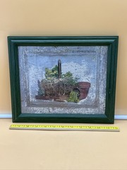 Rustic Framed Herb Print Garden Still Life Green Wood Frame Wall Art. 10”x14”.