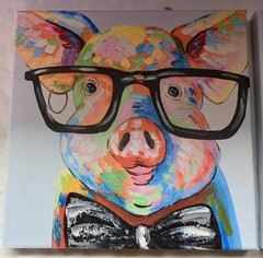 Colorful Cartoon Animal Wall Art Canvas Print Funny Cute Frog & Pig