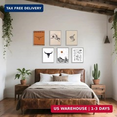 Vintage Western Cowboy Poster Set of 6, Southwestern Wall Art Longhorn Bull Skul