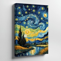 Starry Night Sky Canvas Wall Art Swirling Stars Landscape Painting Print Home