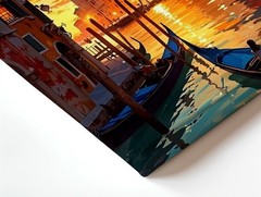 Canvas Venice Canal Sunset Gondola Cityscape Italian Architecture Poster Print