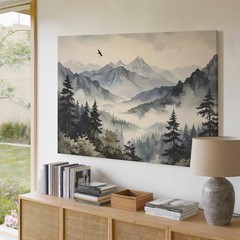 Tranquil Mountain Ethereal Alpine Layers Soft Mountains Mist Canvas Wall Art