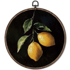 GWFSJYU Vintage Lemon Framed Wall Art, Lemon Kitchen Decor, Dark Lemons Round…