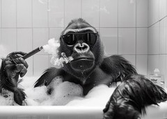 Gorilla In Bath Smoking Cigar – Cute Funny Animals – Poster