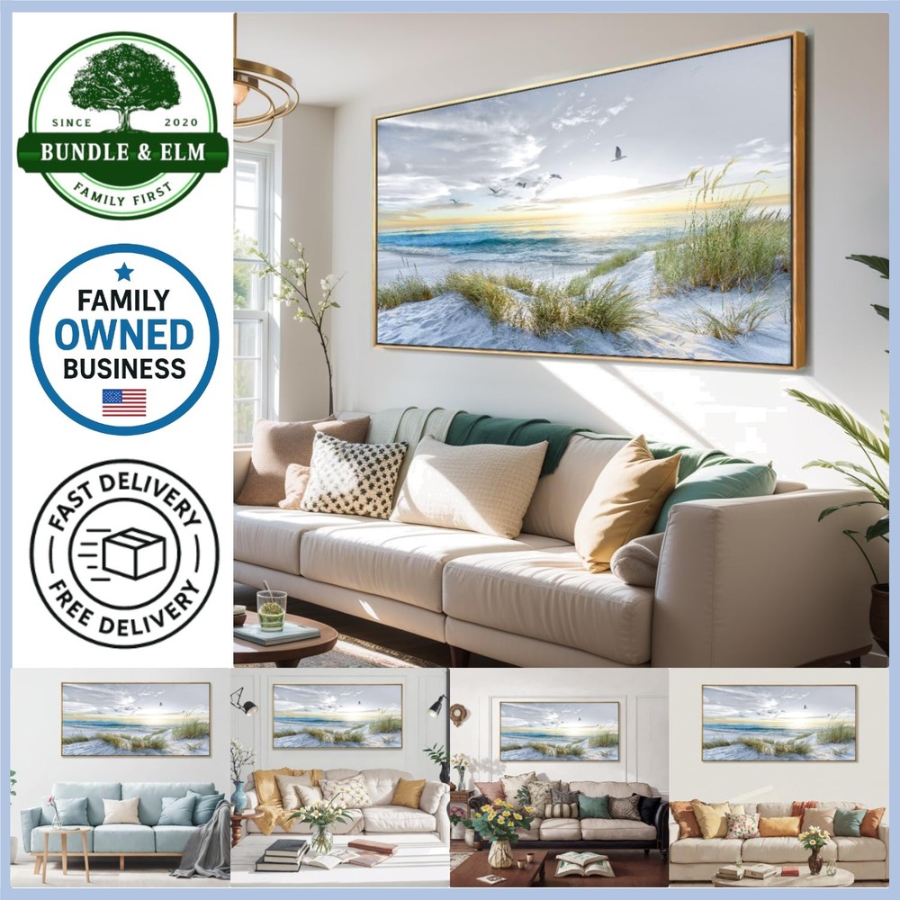 Canvas Wall Art Beach Sunrise Ocean Waves Nature Pictures 30×60 Framed