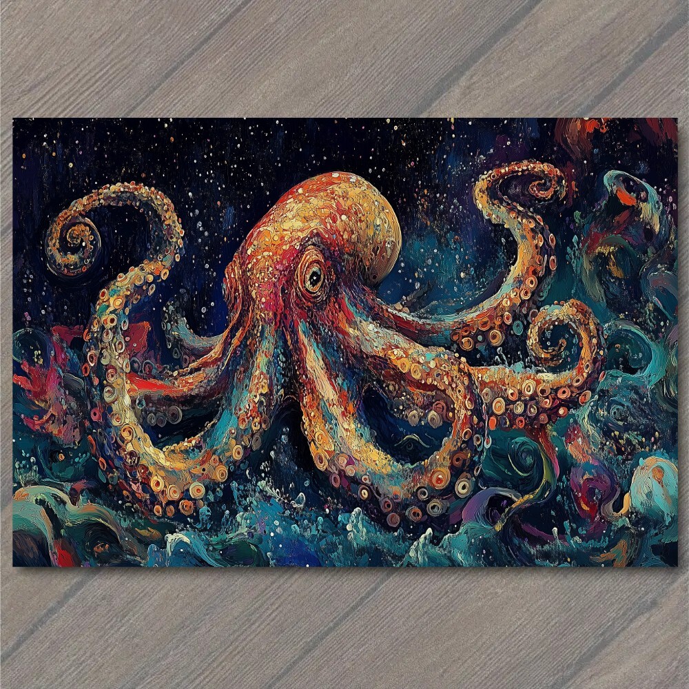Art Print Colorful Octopus Underwater Fantasy Sea Life Sunset Psychedelic