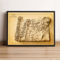 Oregon Map, Oregon 2D Relief Map, Oregon Vintage Map – 2D Flat Print