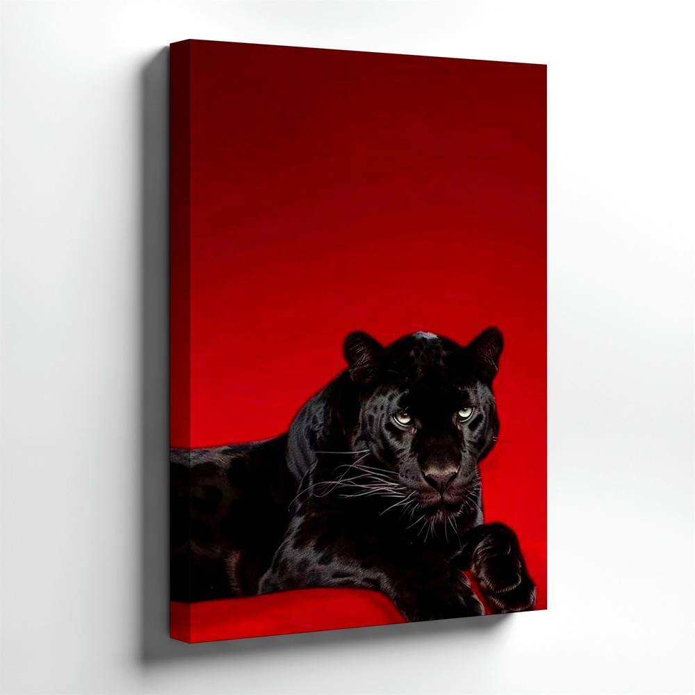Wall Art Black Panther Portrait Print Red Background Big Cat Animal Home Decor